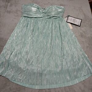 Katia Rae Party Dress L Mint Green Foil Knit Twist Front Lace Up Back Fancy NWT